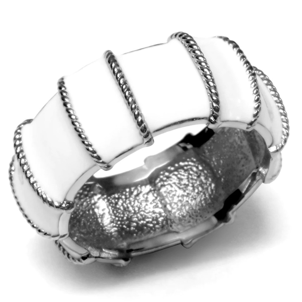 White Enamel Silver-Trim Ring - Elegant Women's Band